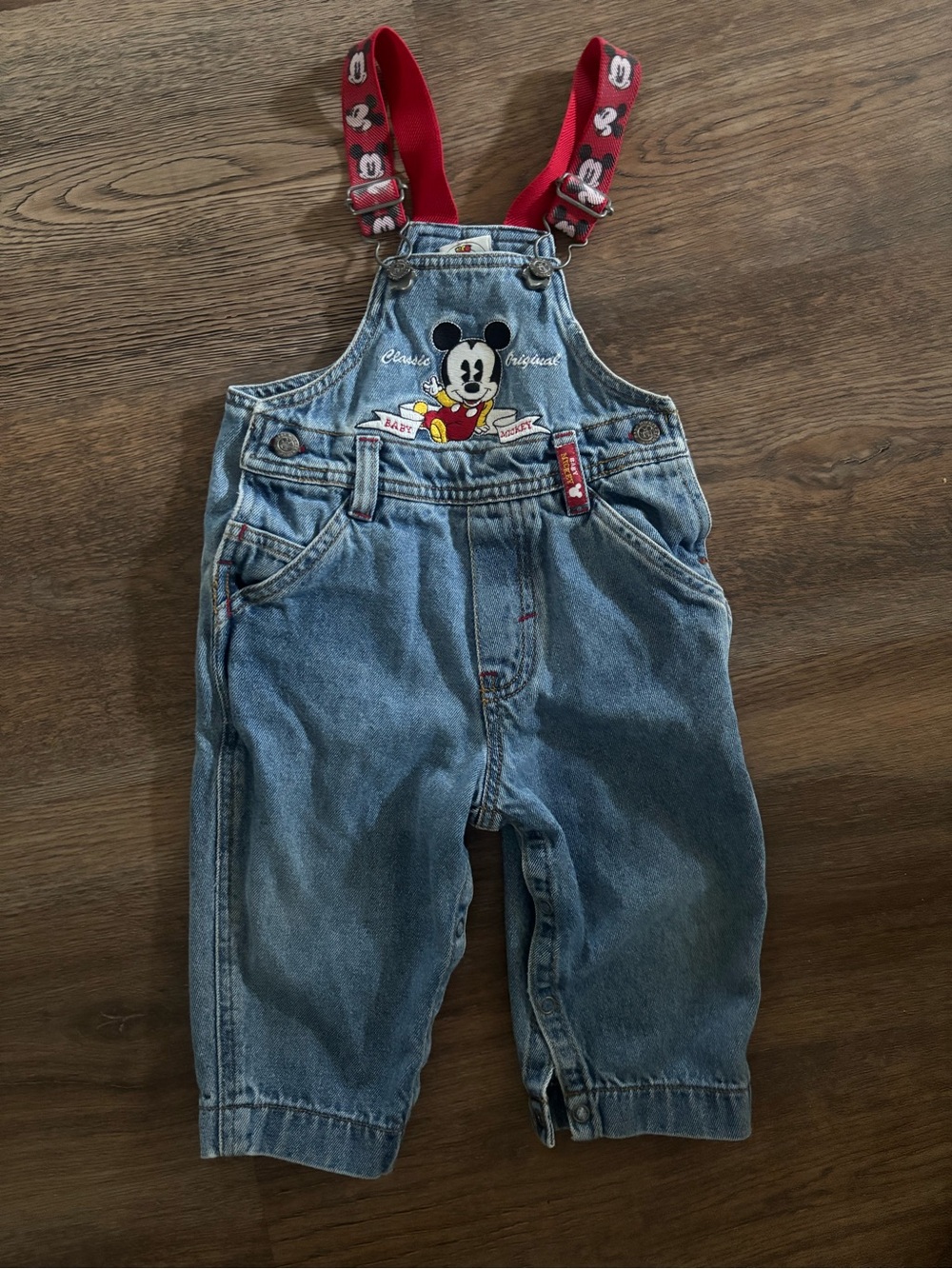 Disney Mickey Mouse Red-Strap Denim Overalls for Kids